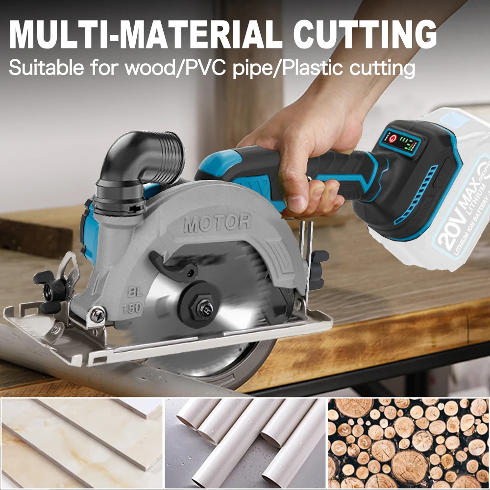 Brushless Circular Saw 6inch Electric Saw 0-45° Adjustable Wood Cuttiing Machine Power Woodworking Tool for Makita Battery