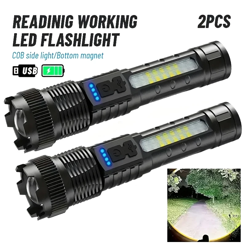 High-power Led Flashlight USB Rechargeable Torch with Display Zoomable Light with Battery Camping Hiking Lantern Emergency Lamp