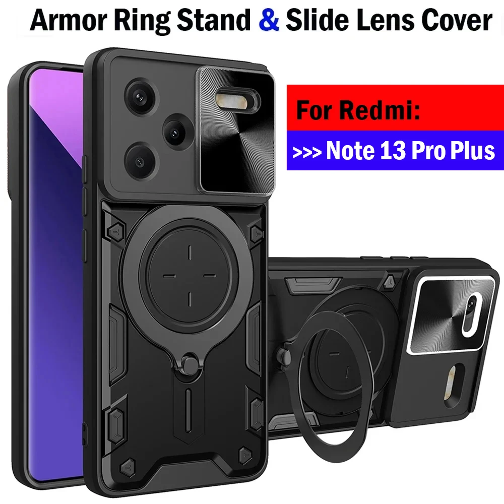 Armor Funda for Redmi Note 13 Pro Plus 5G Case Slide Camera Cover for Xiaomi Redmi Note 13 Pro Plus 5G Magnetic Ring Stand Capa