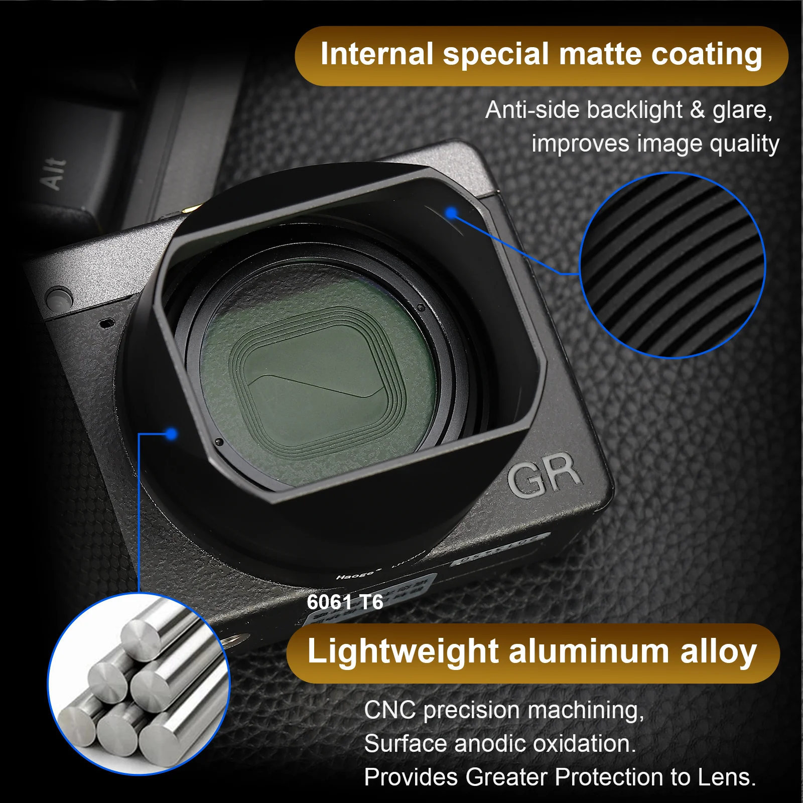 Haoge Metal Square Lens Hoods for RICOH GRIV GR4 Camera Accessories LH-GR4