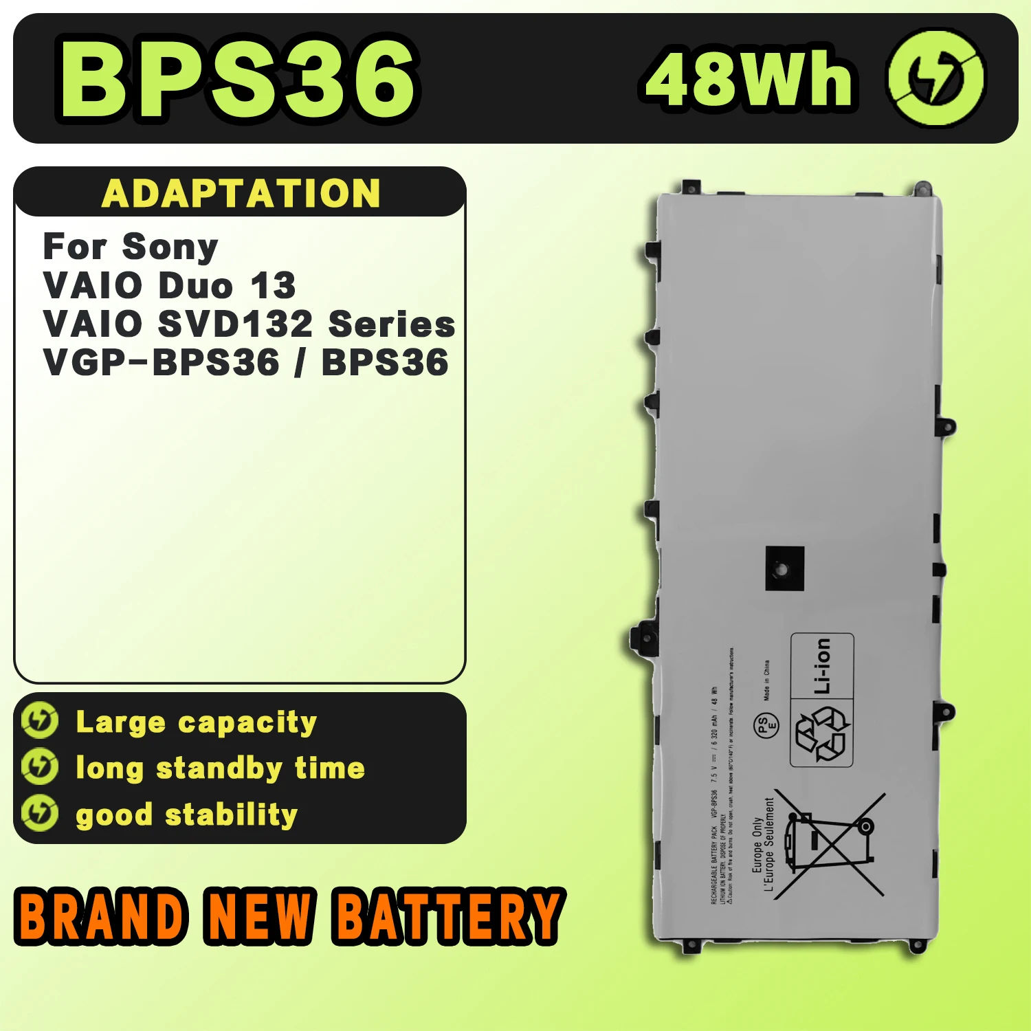 SAT BPS36 New Laptop Batteries Replacement For SONY VAIO Duo13 SVD132 VGP-BPS36 SVD13211CGB SVD132A14W SVD13215PXB 7.5V48Wh