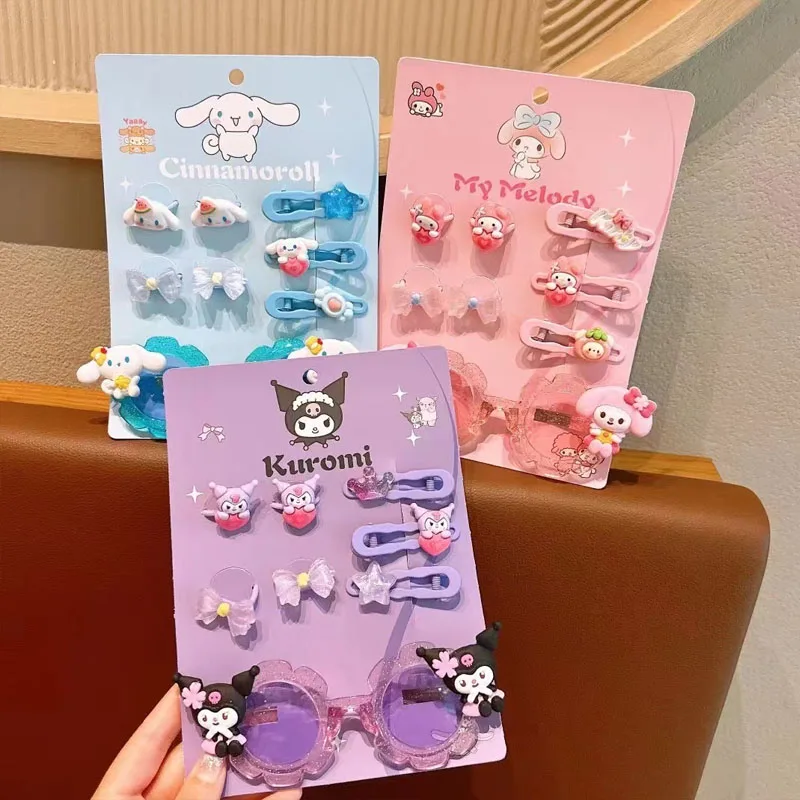 Kuromi Hair Accessories Set Cute Cartoon Sweet Hairpin Bow Crown Children'S Interactive Toy Birthday Gift Christmas Cinnamoroll