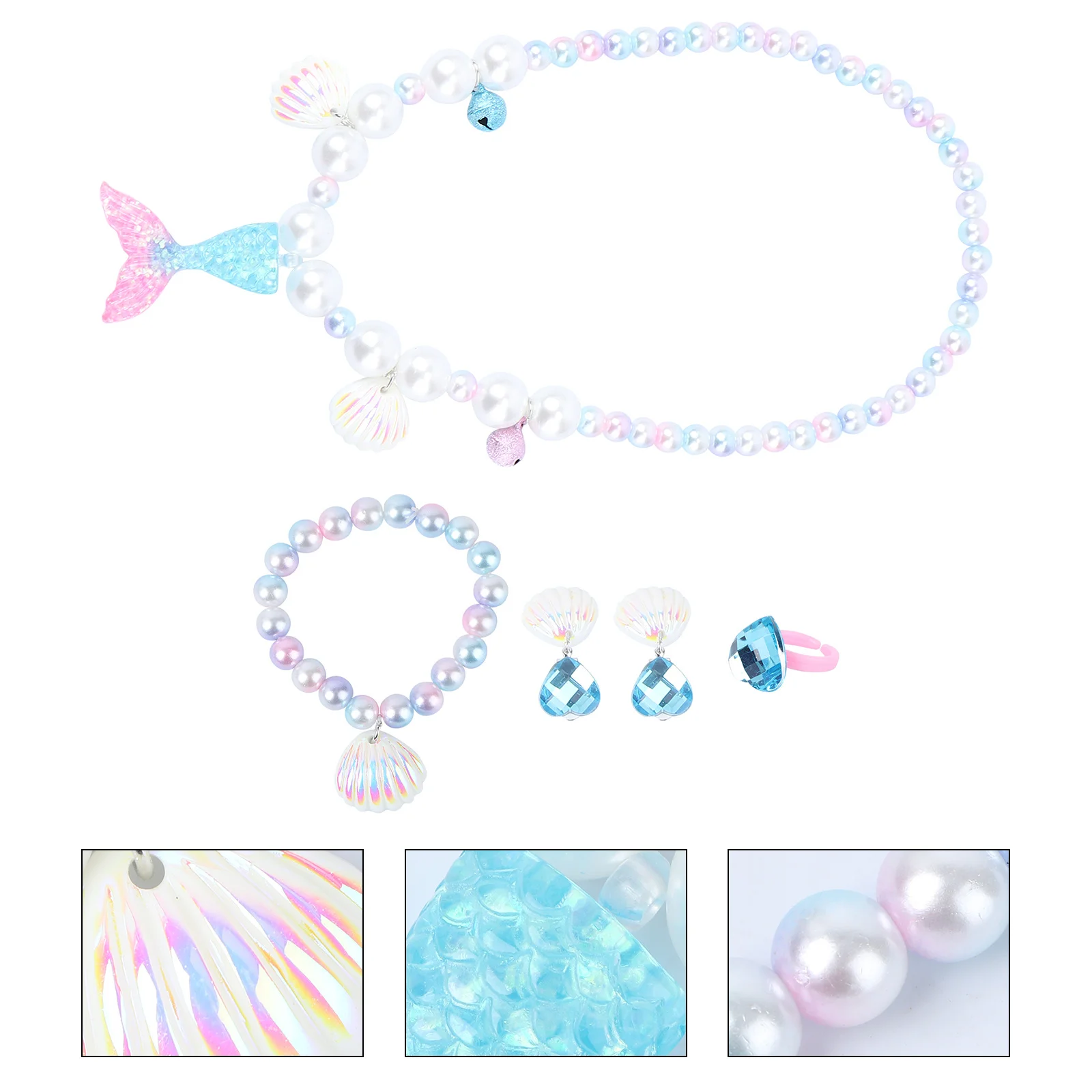 

1Set Necklace Bracelet Ring Jewelry Set Mermaid Style Sweet Accessories for Birthday Party Wedding Cute Gift