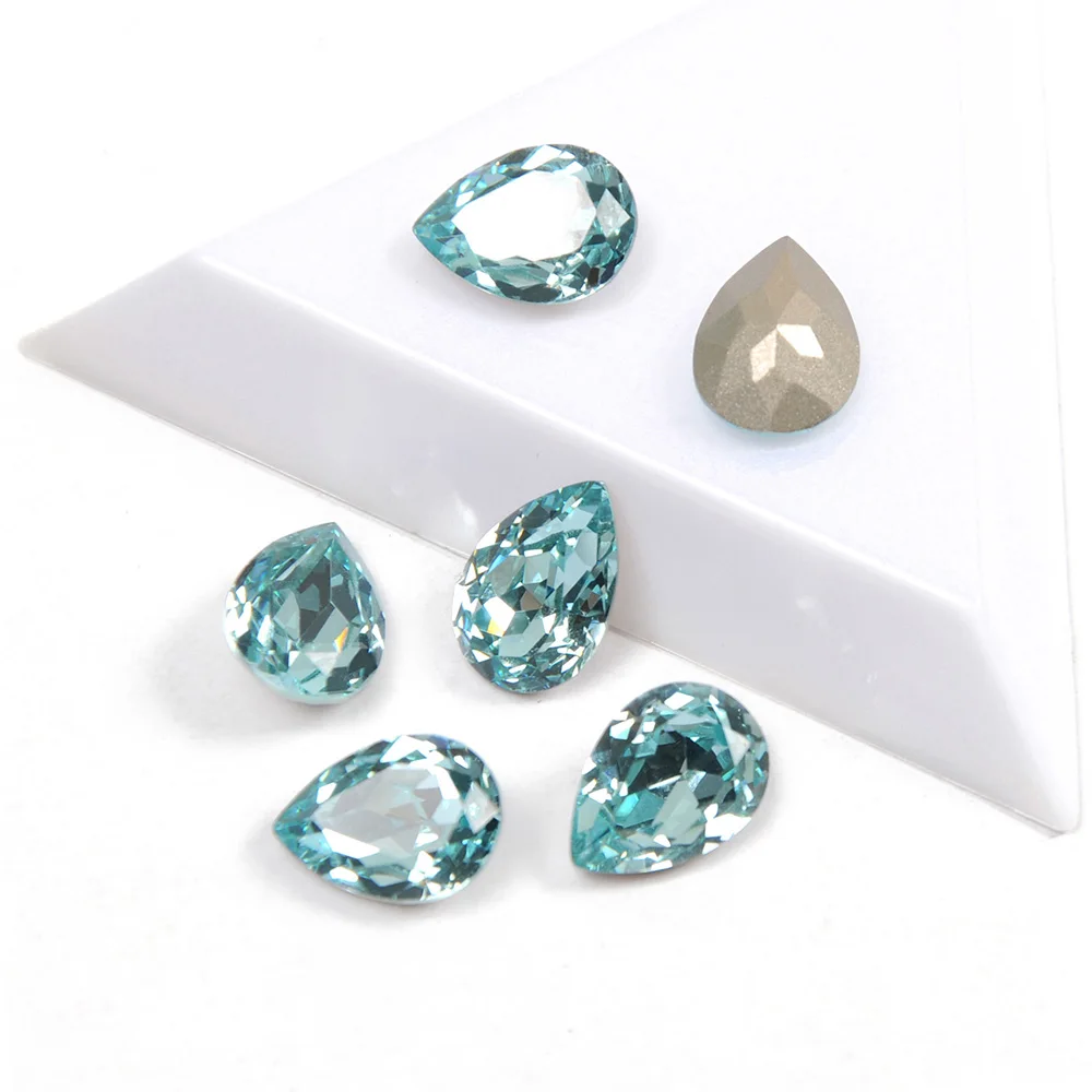 Aquamarine High Quality Dorp Shape Fancy Crystal Strass Multi-sizes Popular Pointed Back Rhinestones for 3D Nail Art Decorations