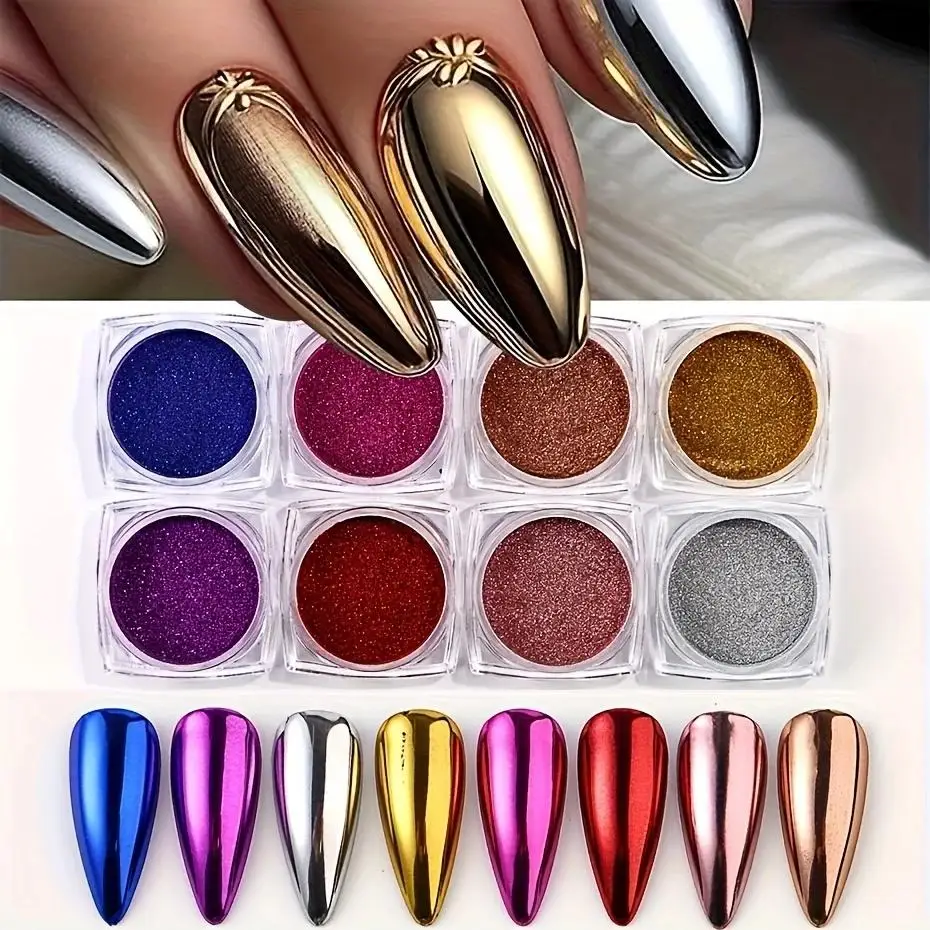 8pcs Magic Mirror Powder Set, Enhance Your Nail Art, Salon Quality Nail Powders, Vibrant Nail Colors, Perfect for Creative Desig