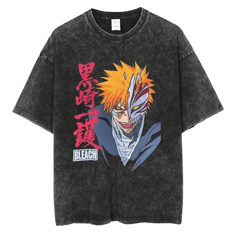 

Футболка BLEACH Kurosaki Ichigo Manga, футболка с рисунком аниме, стираная футболка в стиле Харадзюку, хлопковые футболки с короткими рукавами, мужская и женская одежда