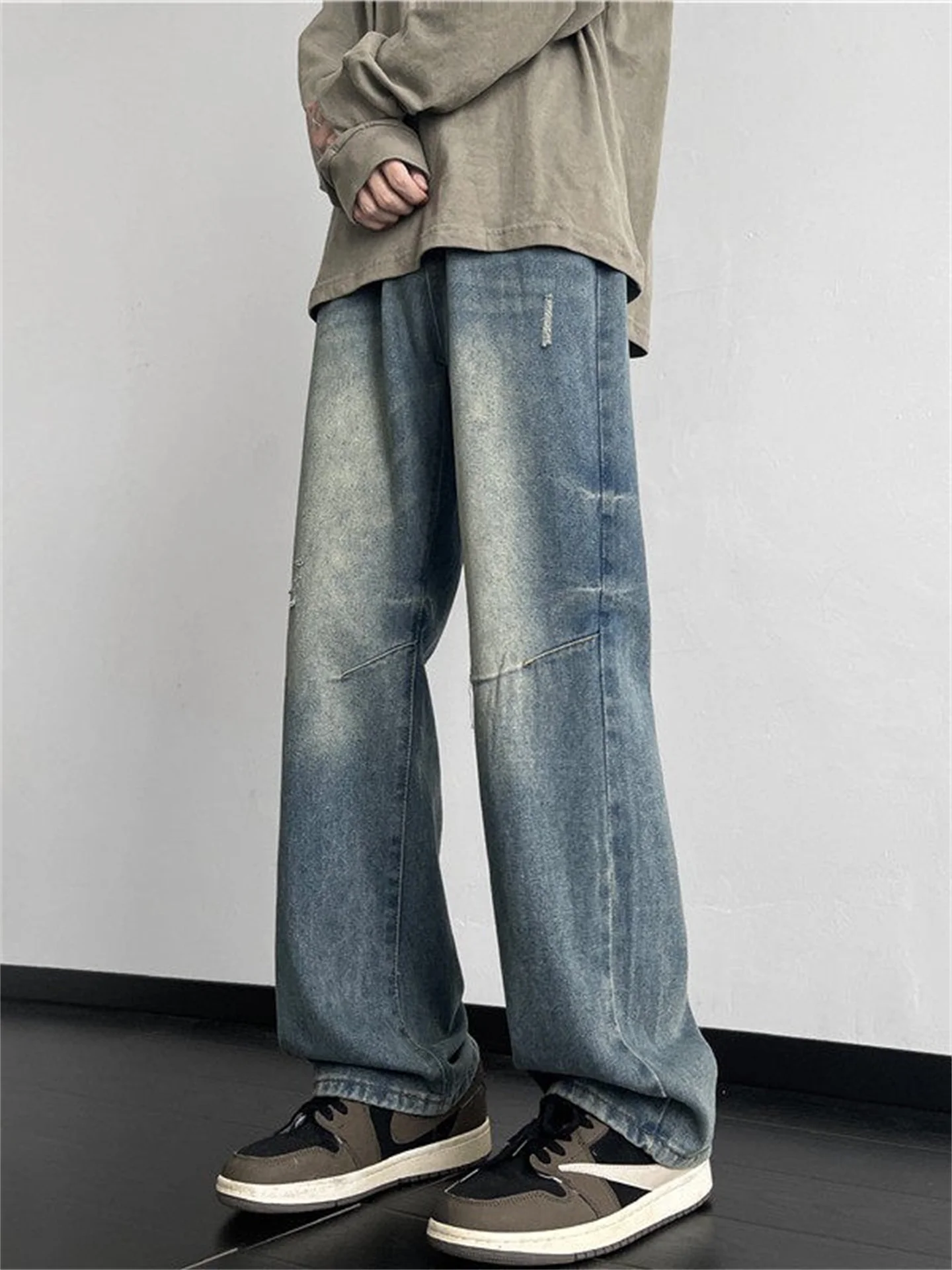 

Washed Gradient Men's Jeans Straight Leg Casual Long Pants Autumn Fashionable Loose Fit Vintage American High Street Style
