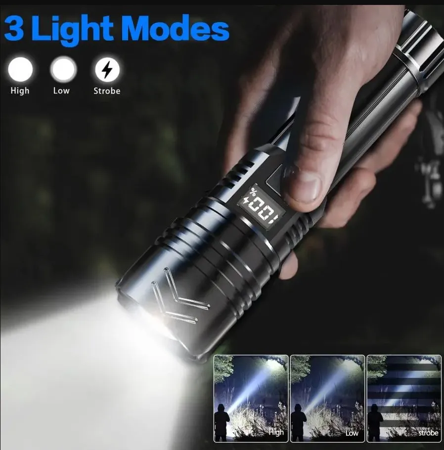 Portable Strong Light Emergency LED Flashlight Rechargeable Powerful Tactical Flashlights Zoomable Torch Outdoor Camping Fishing