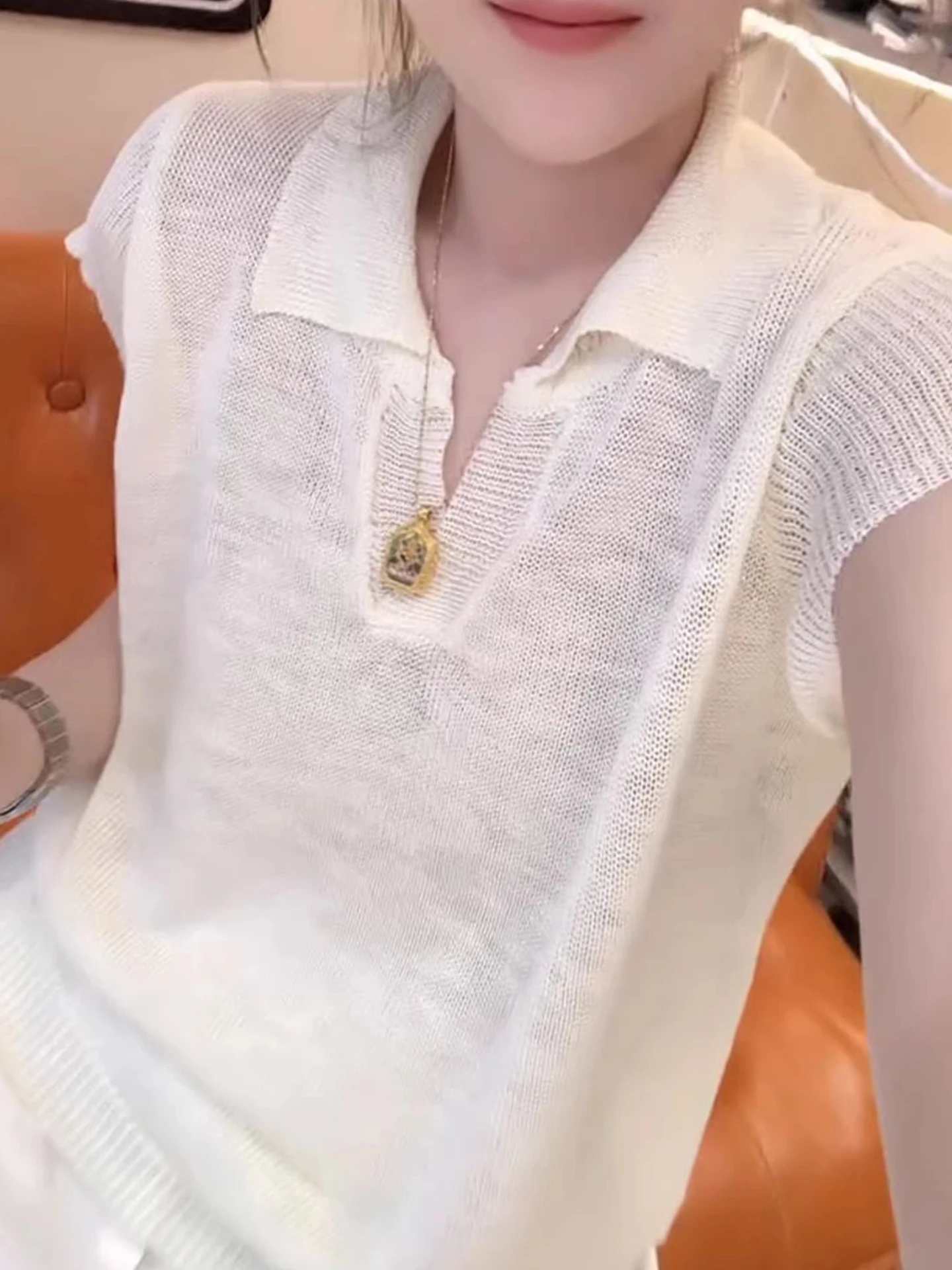 Simple  Color Knitted ort Sve Pullover Top Korean Sle Commute Faion Slimming Effect Summer T-irt 2025