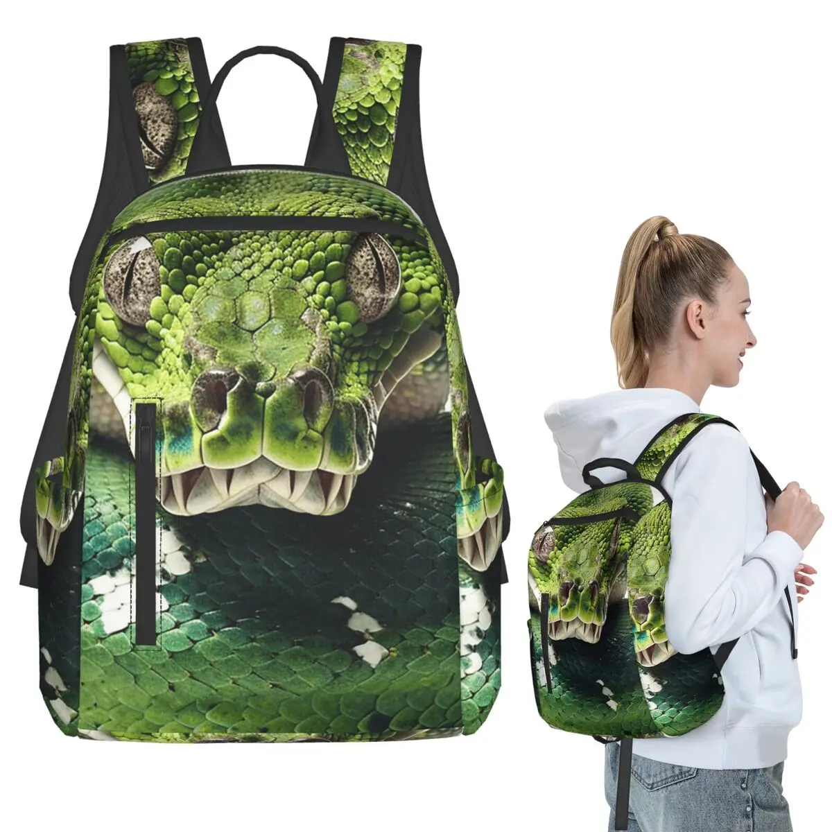 

Green Aboriginal Style Snake Print Backpack Student BookBag Children School Bag Computer Shoulder Bags Men Women