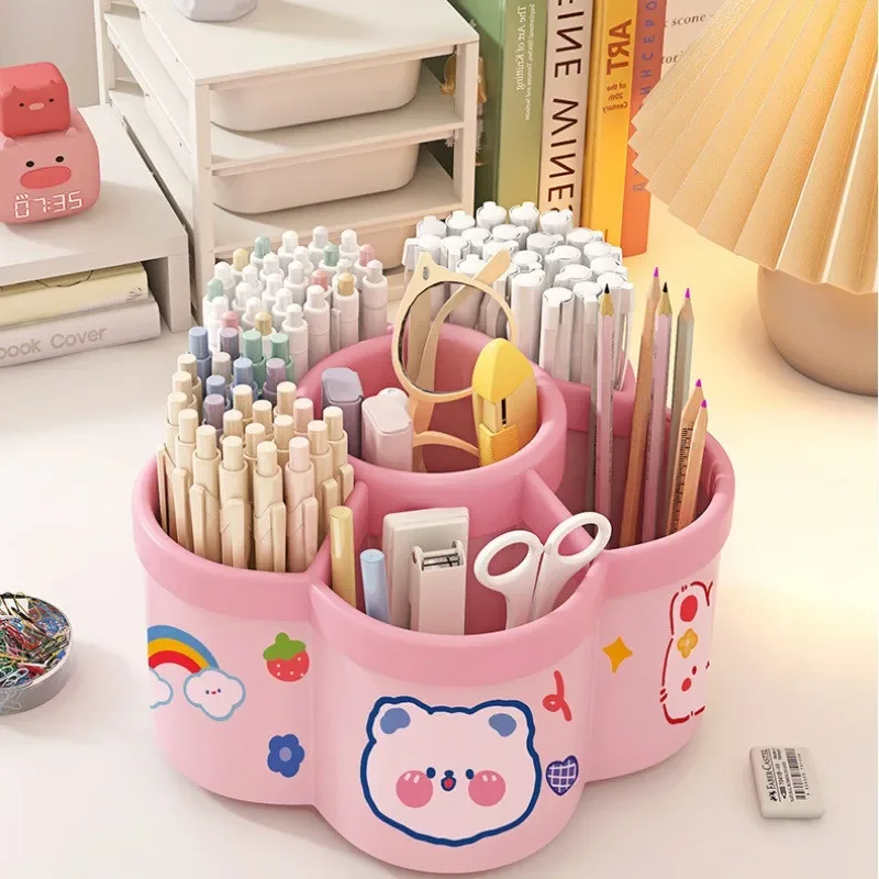 360 ° Portalápices giratorio, organizador de escritorio de oficina multifuncional, adecuado para bolígrafos de maquillaje y papelería para estudiantes, regalos para niños