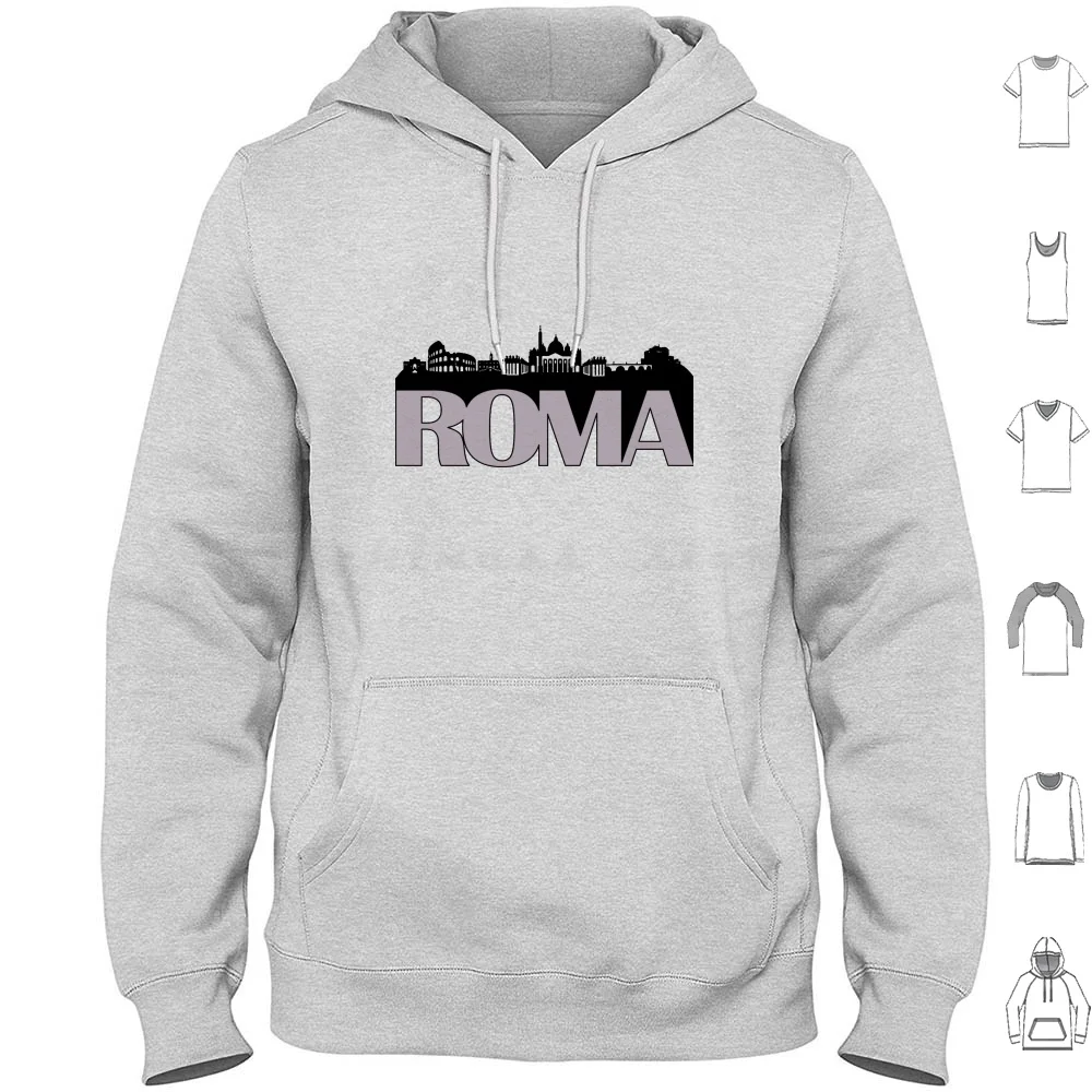 Roma Skyline Hoodie Cotton Long Sleeve Roma Italia Italy Skyline Sky Line Sky Line Building Buildings Colosseo Coliseum