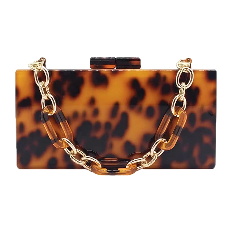 

Luxury Brand Clutch Purse Vintage Amber Leopard Print Pattern Acrylic Bag Elegant Lady Wedding Party Chain Shoulder Bags Wallets