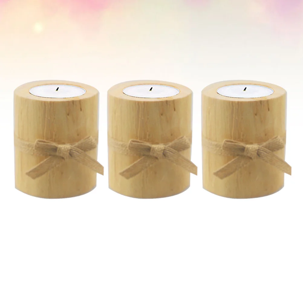 3pcs Pine Wood Craft Ornament Holder For Tea Light Aromatherapy Succulent Pot Wooden Candlestick Home Wedding Decor