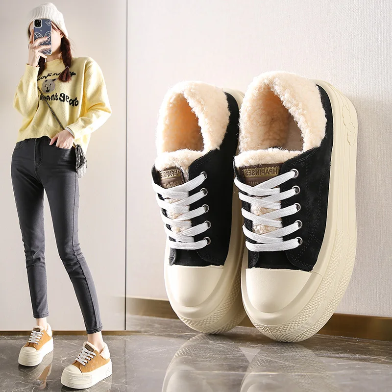 2024 new winter women's shoes plus fleece warm slip-on canvas comfortable sports and leisure board