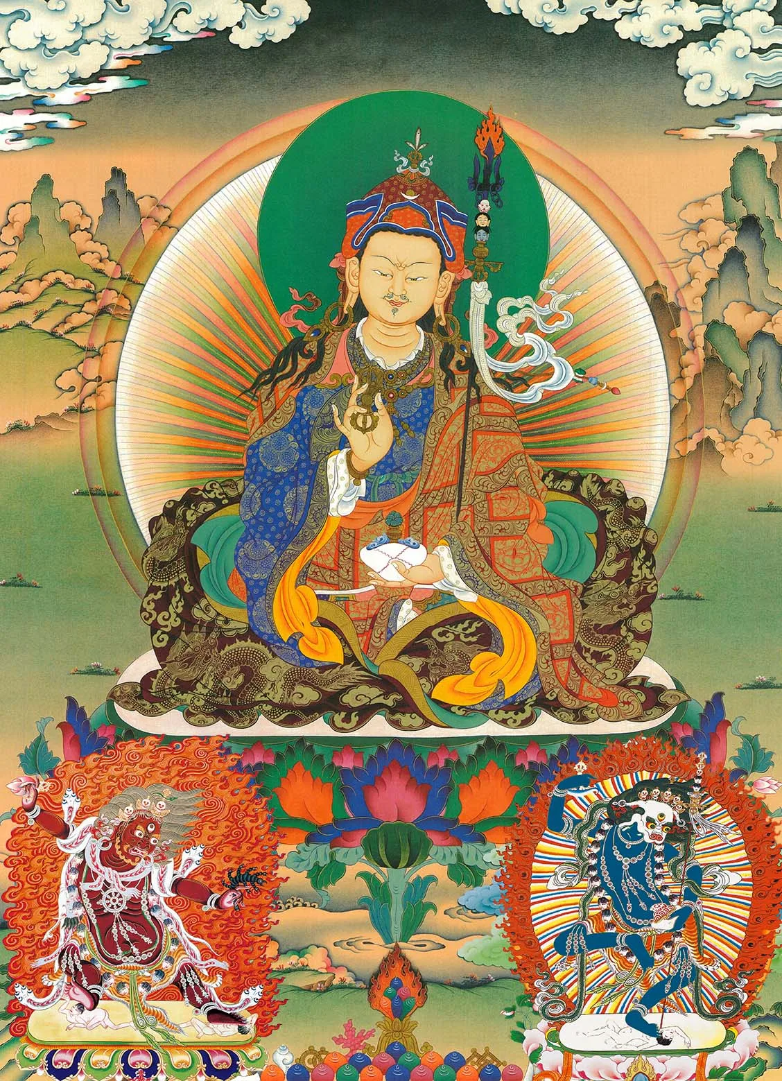 

Padmasambhava - Guru Rinpoche Thangka,Gandhanra Tibetan Buddhist Thangka Art,Giclee Printed and Hand Framed,47" × 32"