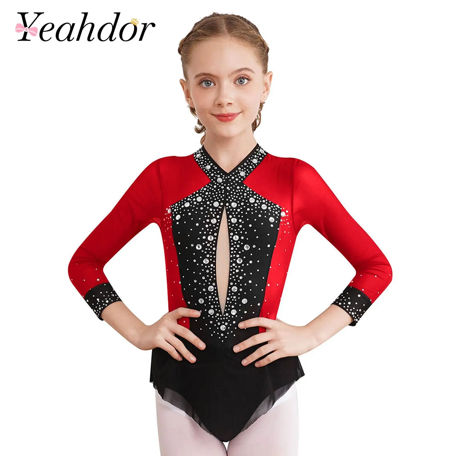 Children's Ballet Gymnastic Leotards for Girls Kids Rhythmic Gymnastics Bodysuit Rhinestone Yoga Figure Skating Jumpsuit Leotard