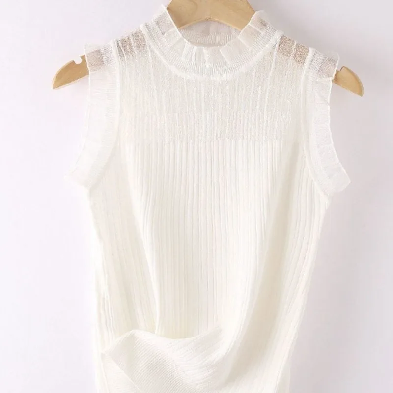 

Свитер-жилеты женские темпераментные тонкие эластичные летние ажурные винтажные элегантные женские вязаные повседневные кружевные шикарные вязаные без рукавов