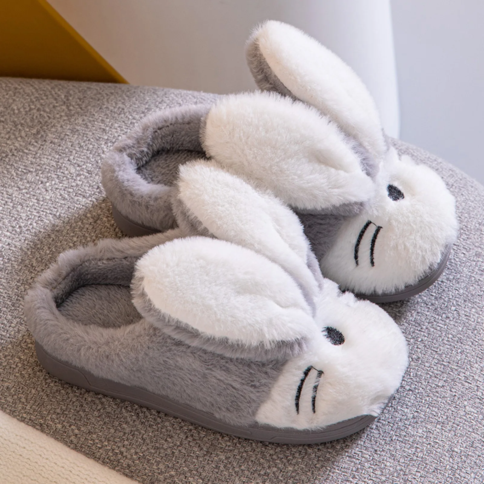 New Winter Cute Rabbit Cartoon Warm Cotton Slippers Children Baby Girls Indoor Floor Flat Non-Slip Cover Heel Home Plush Shoes