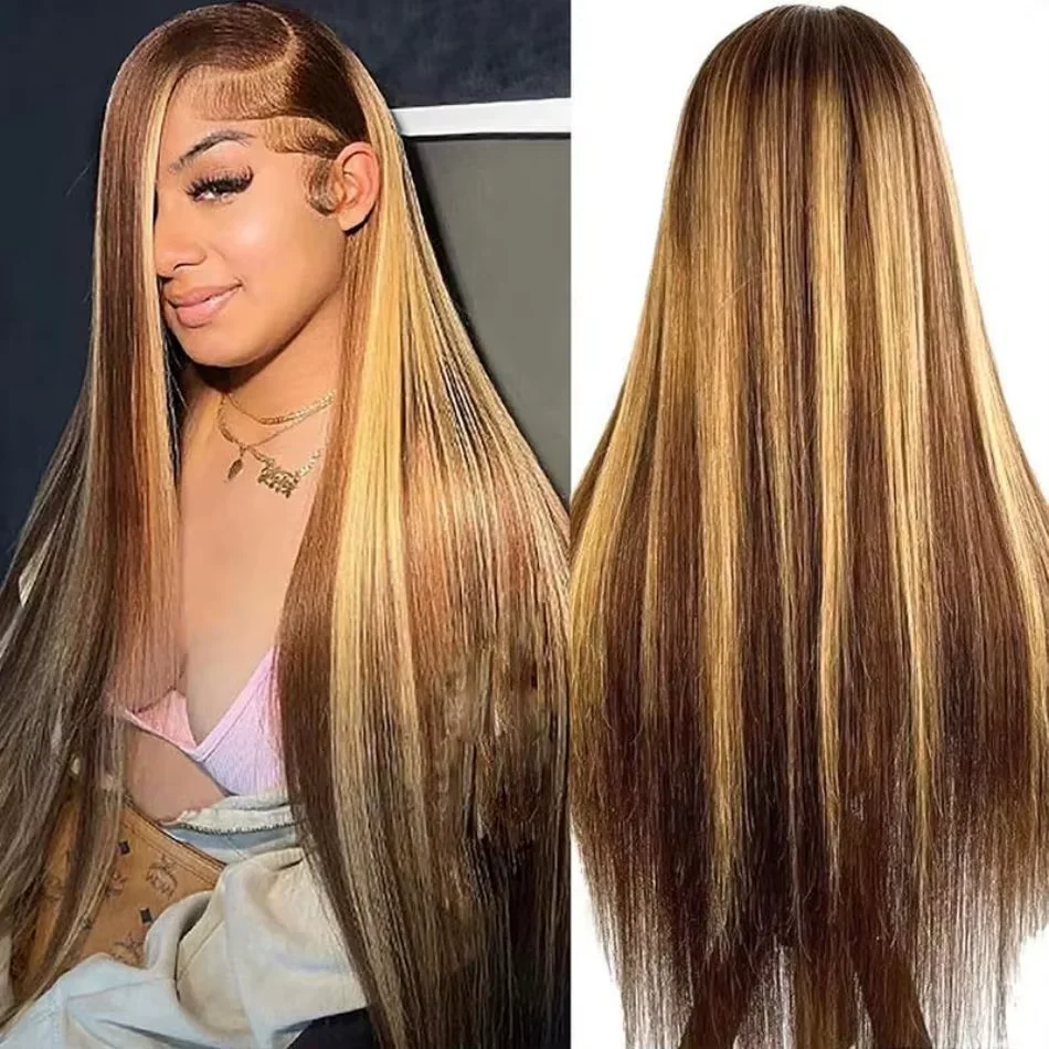Destaque ombre 360 peruca dianteira do laço completo 40 Polegada 13x6 osso em linha reta hd laço frontal colorido perucas de cabelo humano mel loira peruca de cabelo