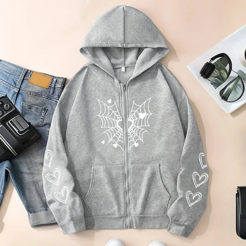 Herbst-Winter Damen Urban Casual Mode Warme Kapuzenjacke 2026 Bestseller Damen-Hoodie Niedliches Muster-Print Reißverschluss-Sweatshirt – Detail 4