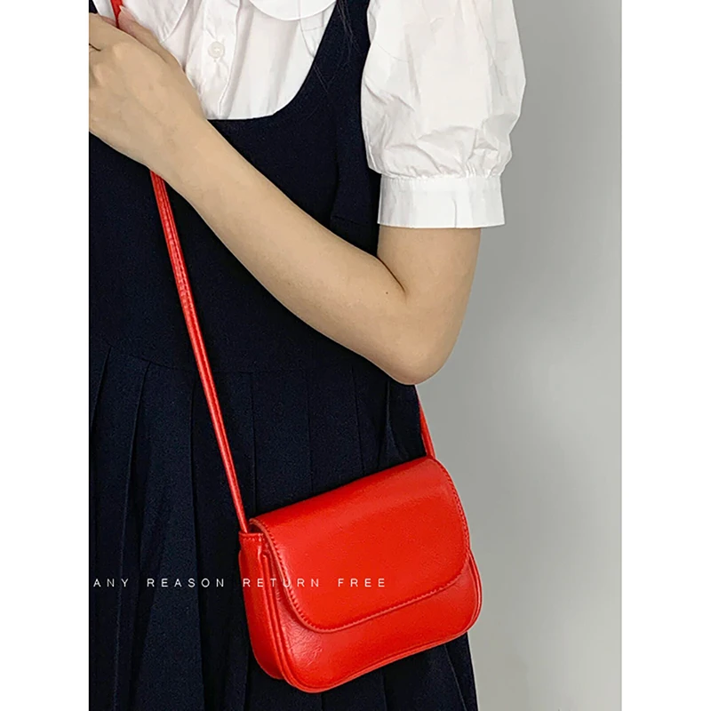 Korean Style Simple Solid Crossbody Bag Women\'s Summer 2024 New High-grade Casual Red Small Square Bag Y2K Popular Shoulder Bags