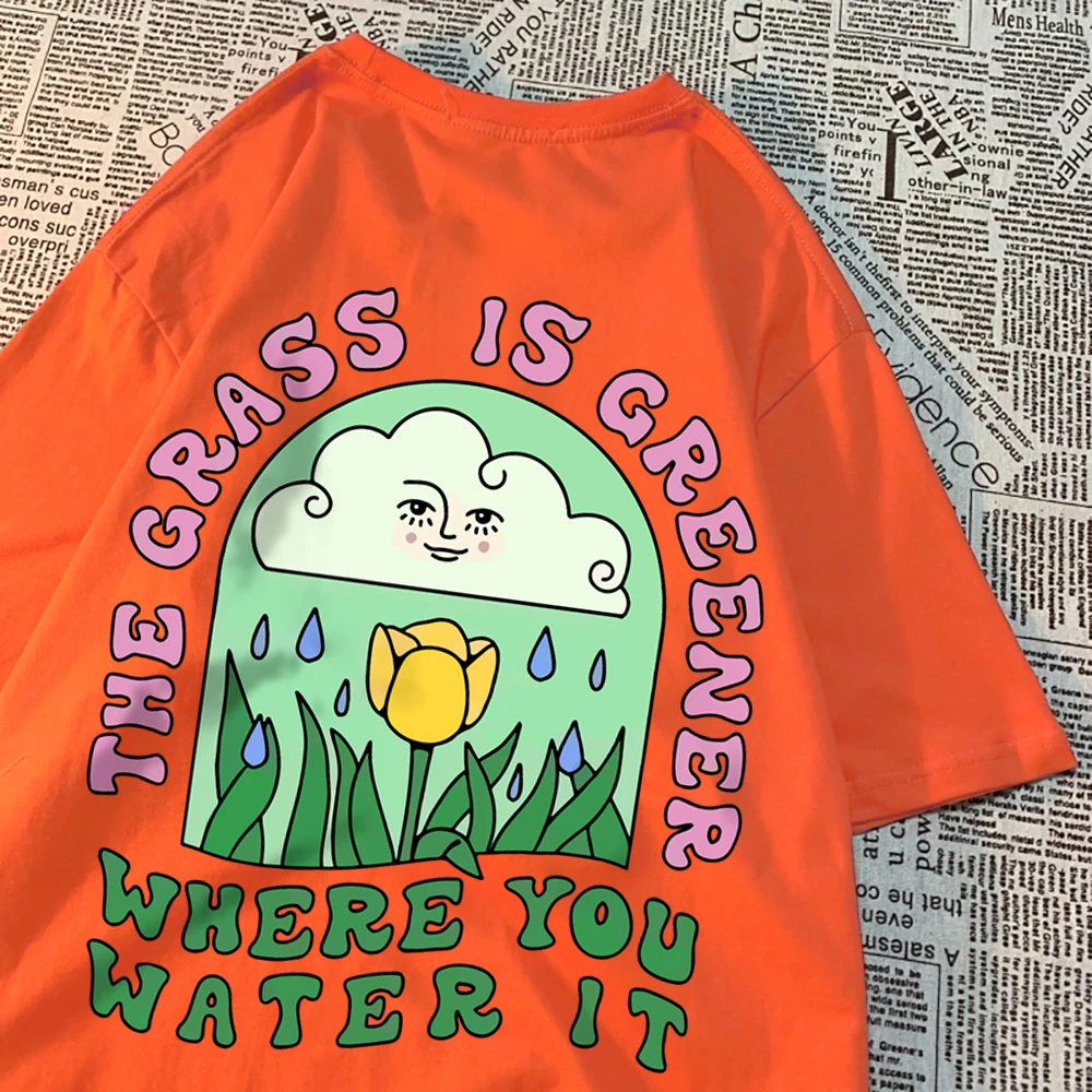 The Grass Is Greener Where You Water It T Shirt Men Hip Hop Fashion Tops Crewneck Simplicity T Shirts Cotton Breathable T Shirt