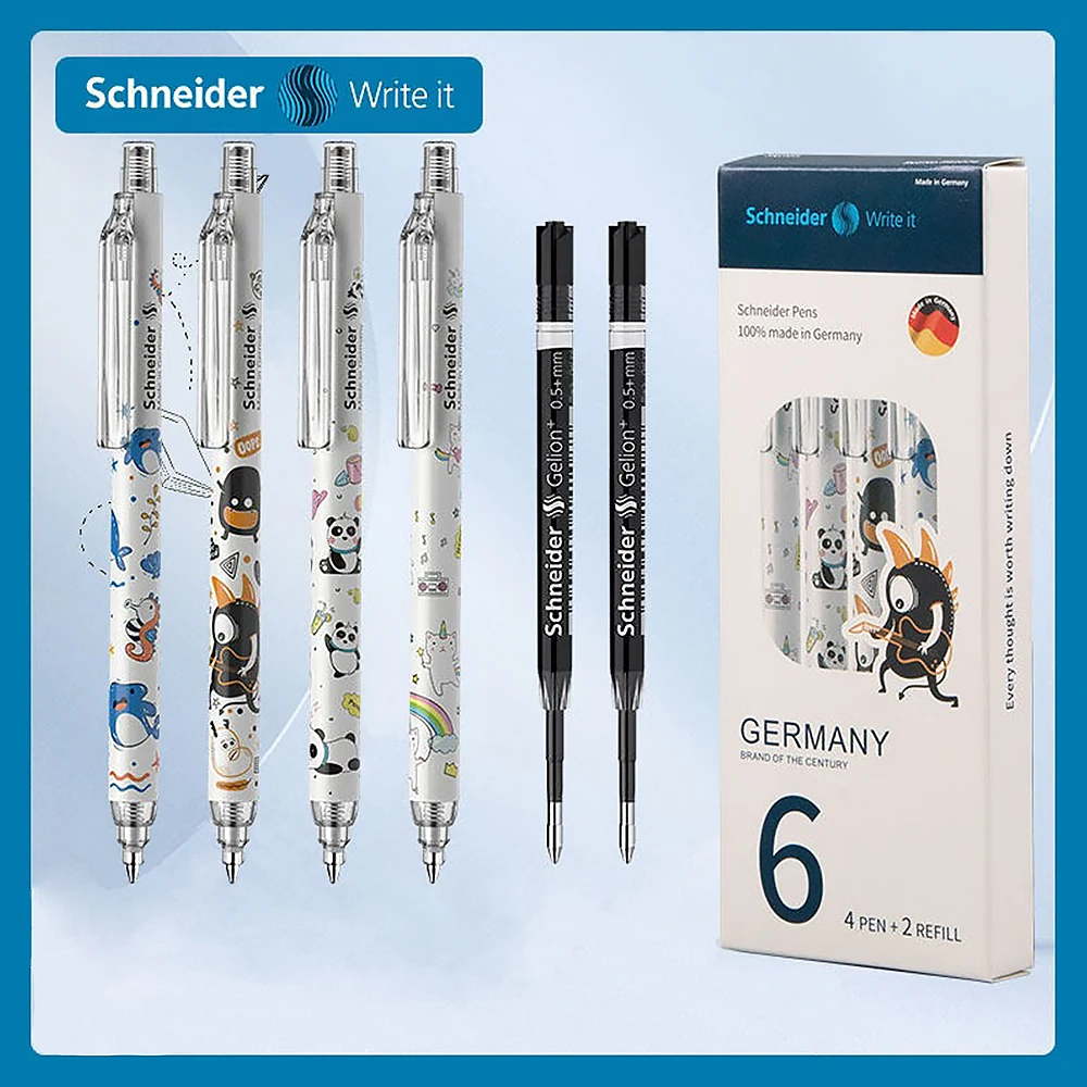 1Set Schnerider Skyton Gel Pens 4pens+2refills Specific Quick Drying Pen for Exam Questions Kawaii School Supplies Stationery