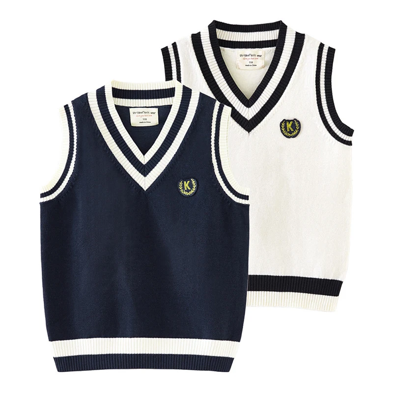 Autumn Spring Adolescent Casual Kids Boys Girls Outerwear Sweater Vest V Neck Sleeveless Pullover Knit School Sweater Waistcoat