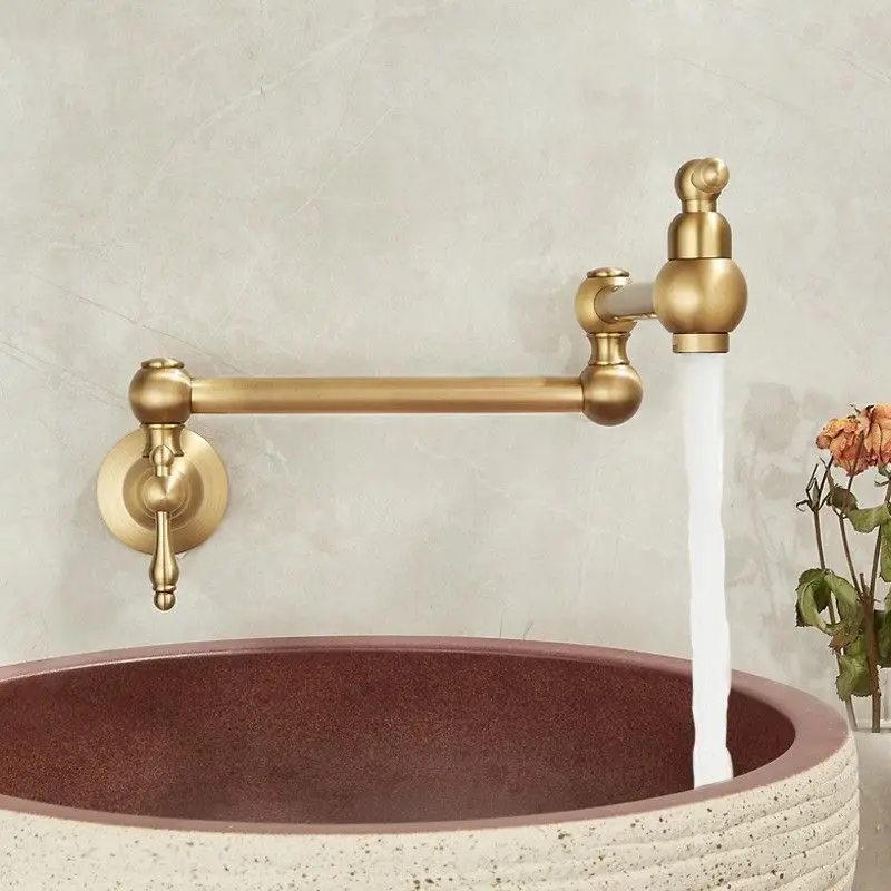 Foldable kitchen rotating single-cool in-wall double-opening telescopic luxury simple countertop antique-style faucet