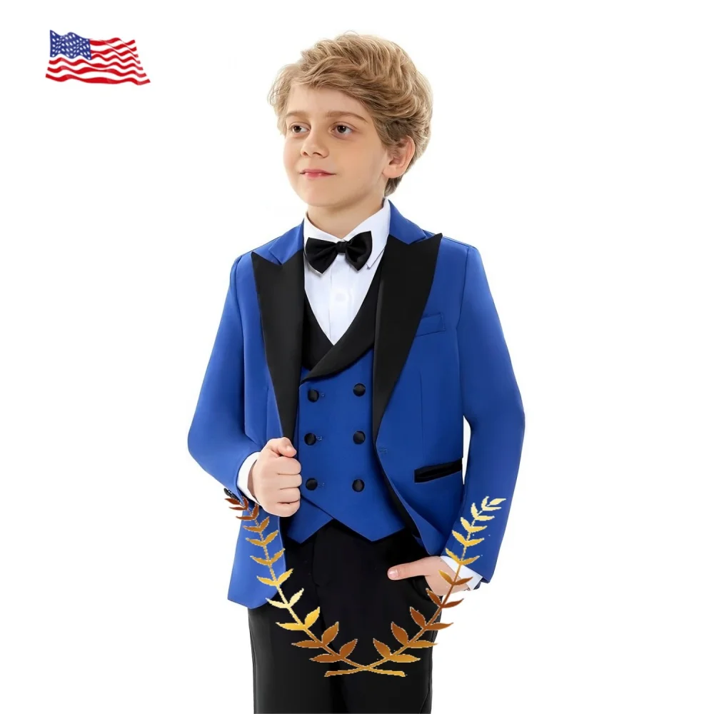 

Formal Boys 3 Pieces Suit Double Breasted Jacket Pants Vest Set Kids Tuxedos for Wedding Prom Birthday Party