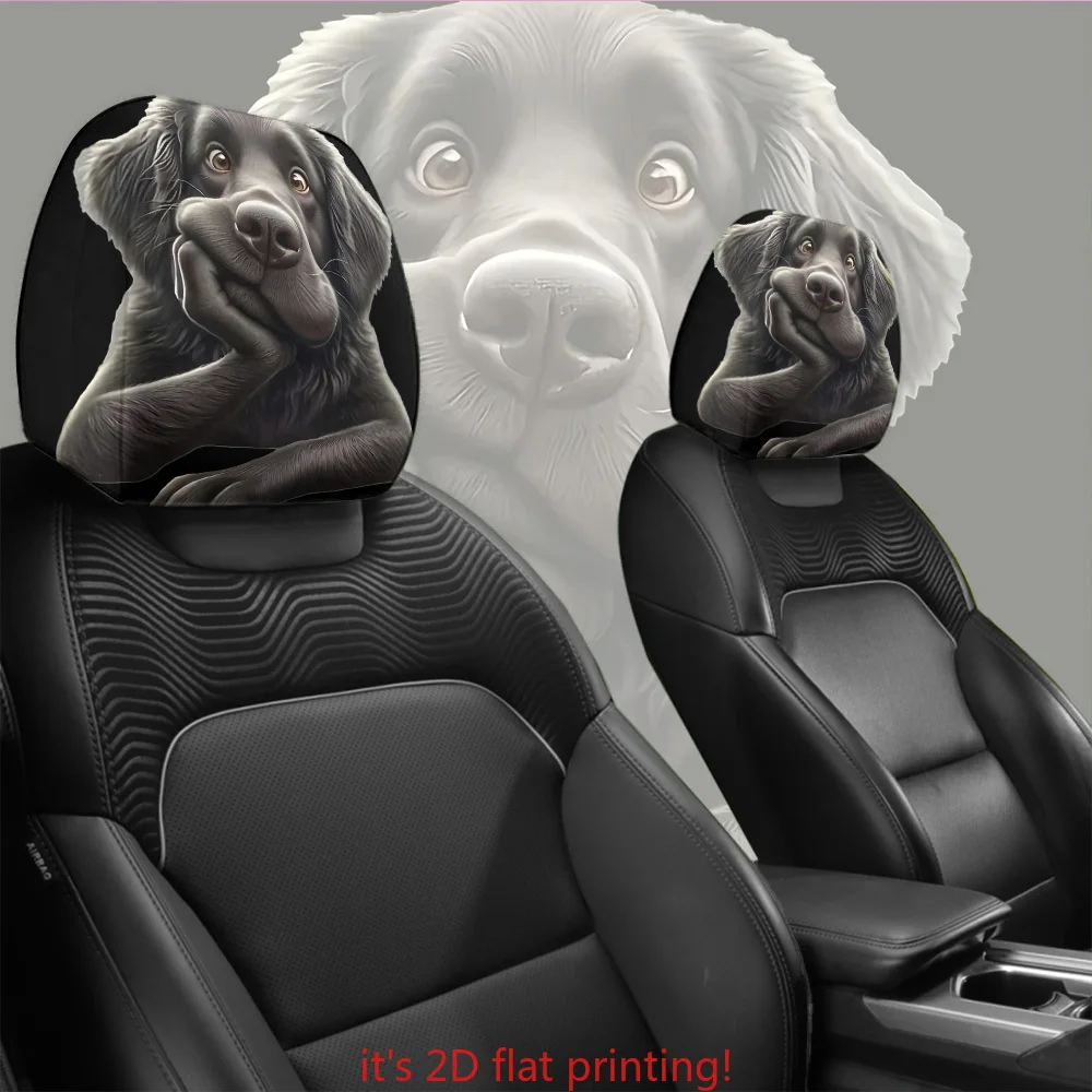 2pcs 100% Funny Thinking Black Dog Printed Car Headrest Covers | Universal Fit Washable Easy-Install Auto Protector | Funny Ho