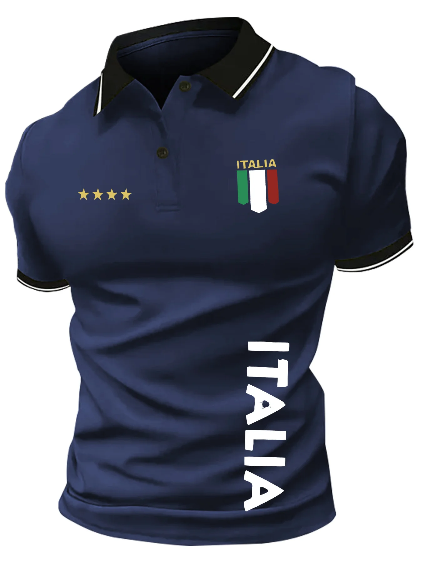 New men's summer fashion golf Italian letter print micro elastic breathable polo short sleeved T-shirt outdoor casual top