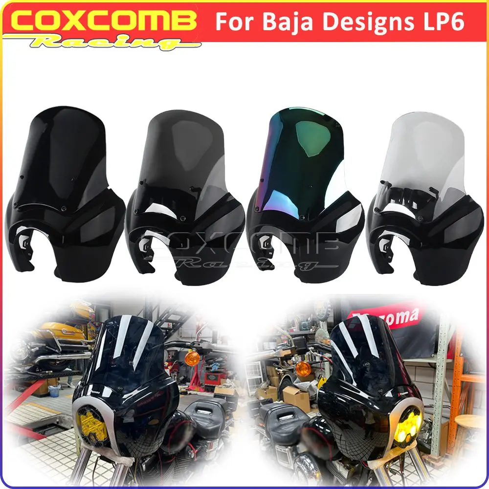 Für Baja Designs LP6 Frontscheinwerferverkleidung mit 9" 12" 15" Windschutzscheibenabdeckung für Harley Dyna Fat Bob Low Rider FXDLS