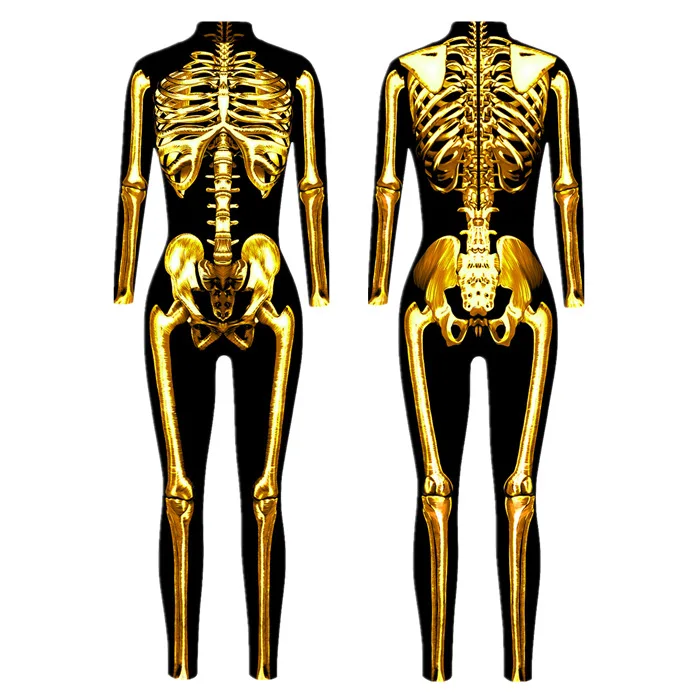 Festtags-Karnevalskostüm Skelett-Bedruckte Bodysuits für Frauen Bunte Halloween-Cosplay-Jumpsuits Zentai-Catsuit – Detail 21