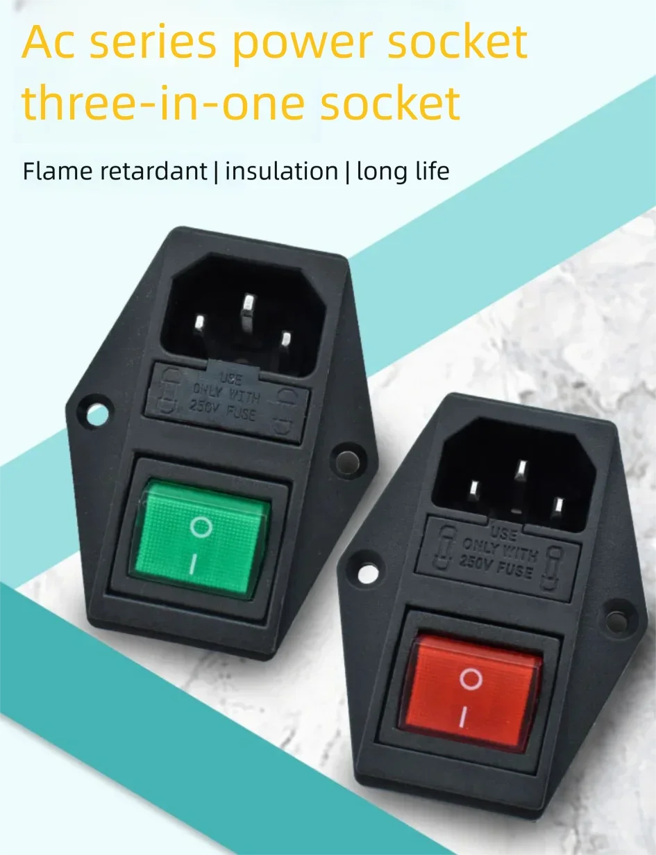 Medical Device Socket AC-02 with Fuse KCD4 Rocker Switch Cloverleaf Two-Pin Socket for Healthcare Equipment