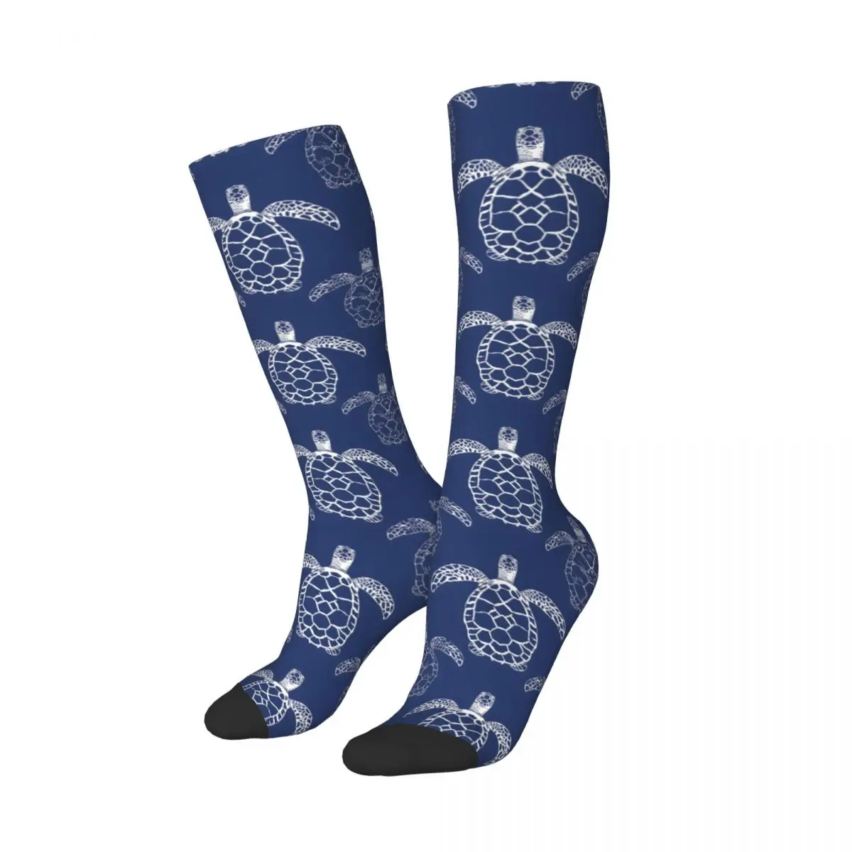Sea Turtle White Lines Blue Background Socks Harajuku Stockings All Season Long Socks Accessories for Man Woman Birthday Present