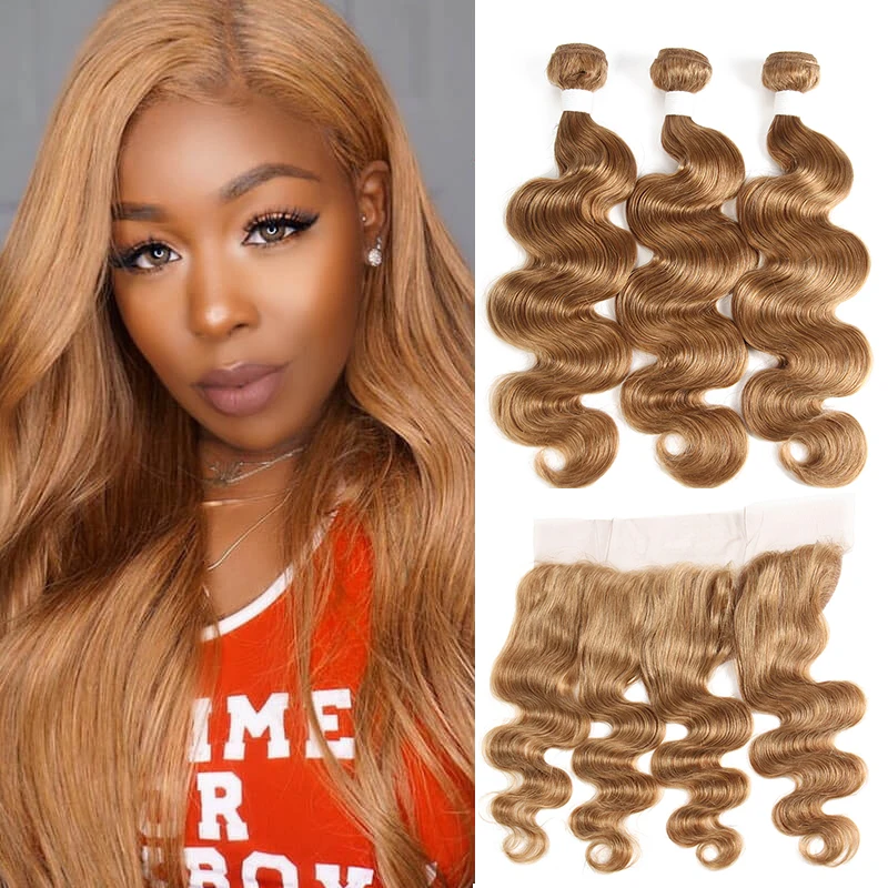 Body Wave Human Hair Bundle With Frontal Honey Blonde Bundles With Closure Brazilian Remy 100% Human Hair Weave Bundles 3 PCS