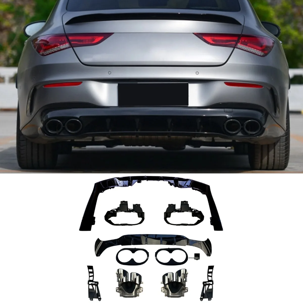 For Mercedes Benz CLA-Class C118 CLA200 260 CLA45 Body Kit Exhaust Pipe Tail Throat Rear Bumper Lip Car Accessories