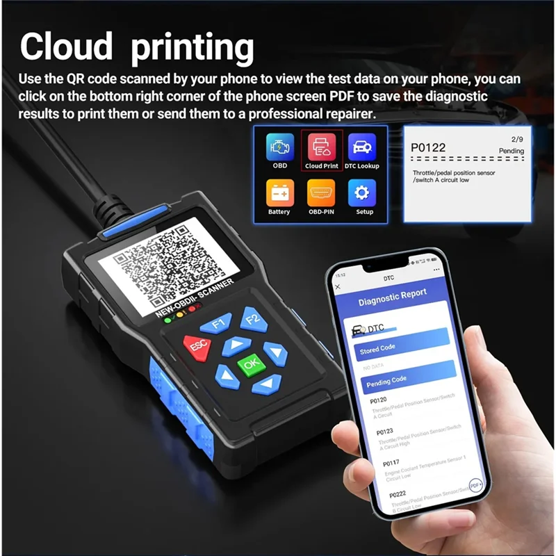 

B08B-T300 Сканер OBD2 Превосходная проверка диагностического инструмента для всех автомобилей Считыватель кодов двигателя с режимом сброса 6 режимов 8 чтение