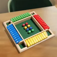 Dice Board Game Set Wooden 10 Numbers Flaps & Dices Game for 4 Players Party Club Drinking Games Family Entertainment 2