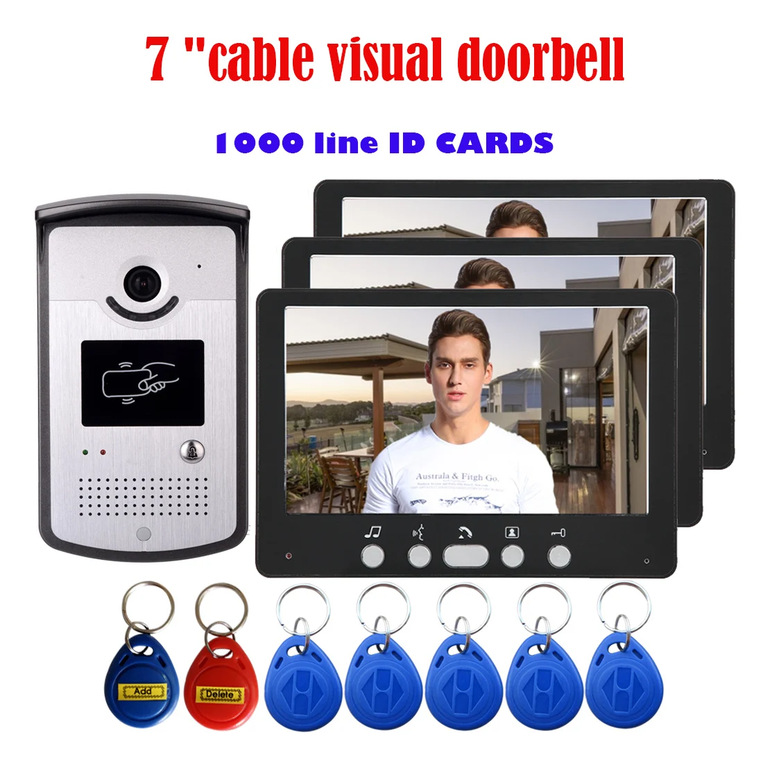 

Wired 7" Video Door Phone Video Intercom Doorbell System 3 Monitor 1 RFID Camera Home Video Telephone