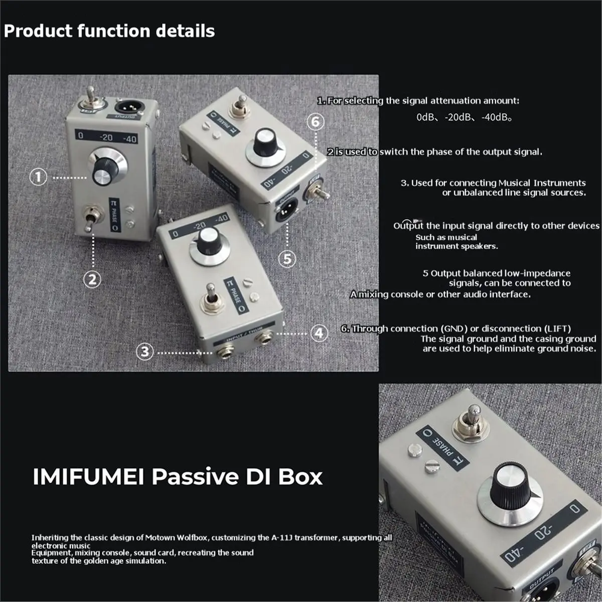 ABVB Passive Audio DI Box for Guitar Mixer and Sound Card Stereo/Mono Switch, Live Performance Studio Recording
