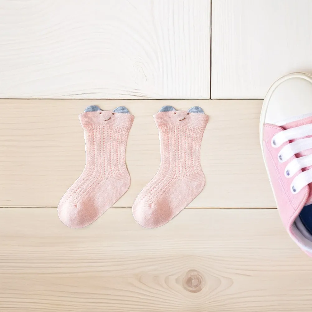 2Pairs Kids Socks Baby Girl Socks Newborn Toddler Knee Length Summer Thin Mesh Breathable Soft Cute Ear Design for Infants Girls