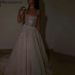 Merioslove Glitter Wedding Dresses Sequin Beadings Sweetheart Spaghetti Straps A-Line Bridal Gowns Beach Bride Dress 2024