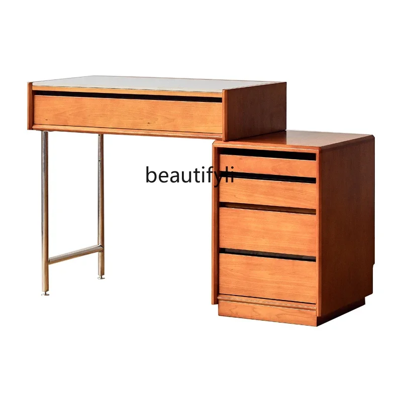 

A16 Retro solid wood dressing table bedside table integrated drawer cabinet dressing table telescopic small apartment desk stora