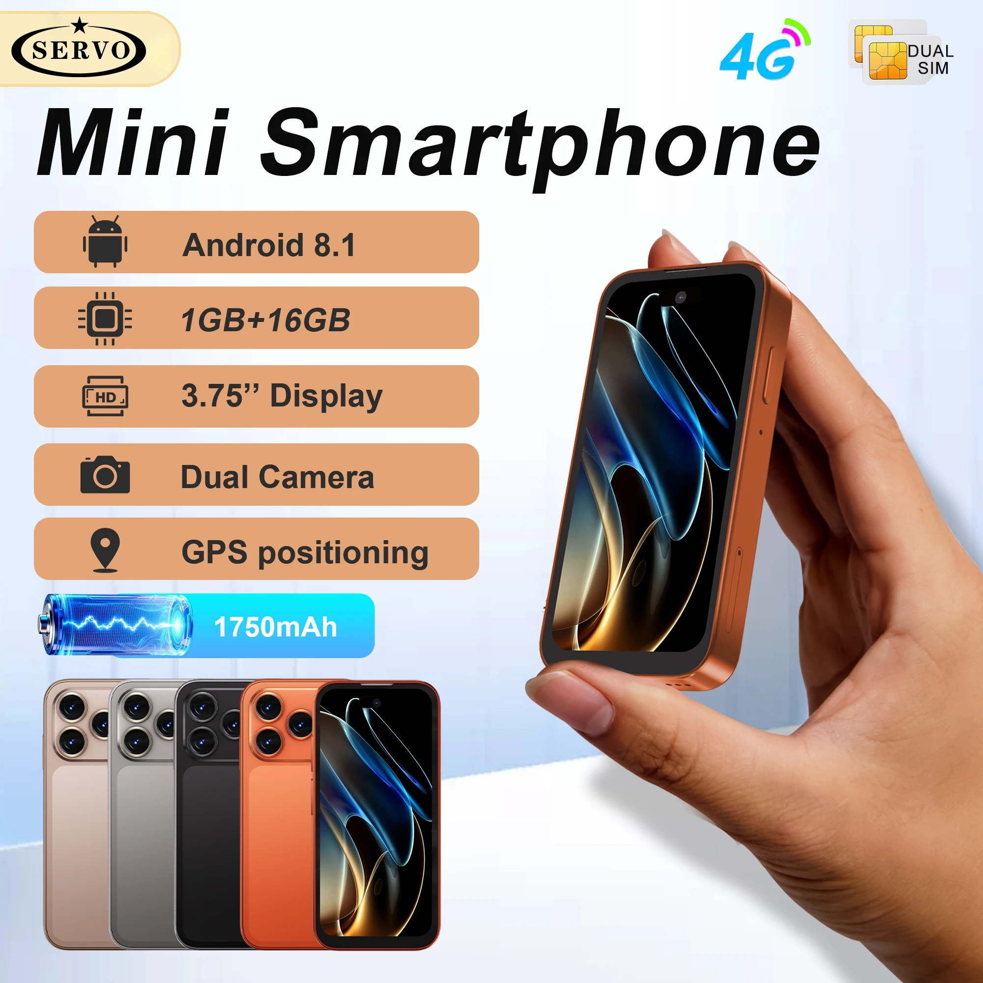 SERVO Mini Smartphone 3.75'' Fullview Display Dual SIM Android 8.1 16GB ROM 1750mAh Battery Play Store 3G Smart Mobile Phones