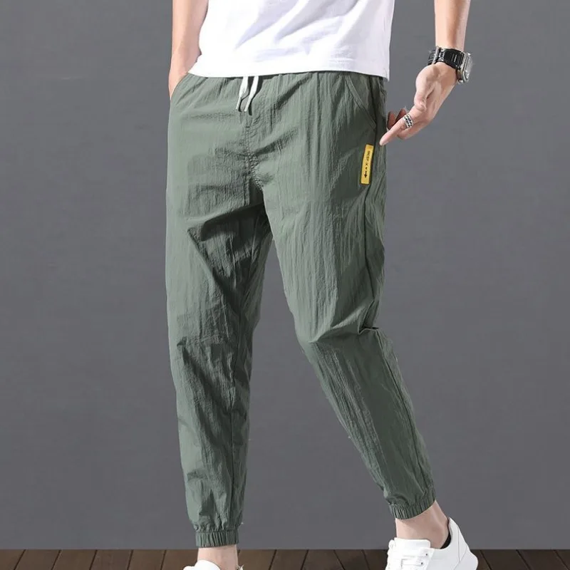 Male Trousers Cropped Summer Harem Cool Thin Ice Silk Cooling Men's Casual Pants Streetwear Fashion 2024 High Quality Big Size