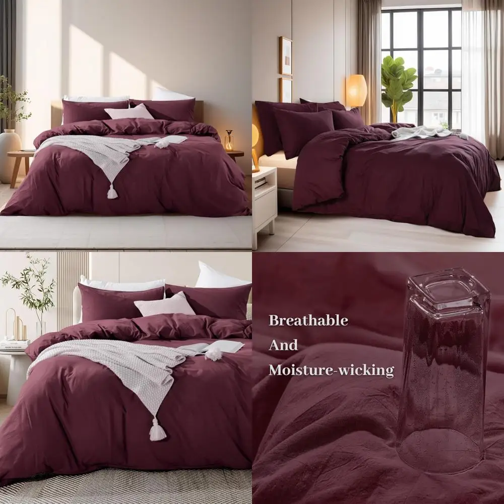 

Комплект пододеяльников из органического хлопка с льняной текстурой, королевский размер, натуральный бордовый, темно-красный, состоящий из 3 предметов, постельное белье из стираного хлопка