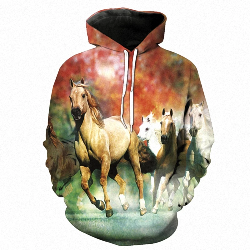 Hoodies 3d Print Animal Rrun Quickly Horse Sweatshirts Boys Girls Unisex Hooded Fashion Sweatshirts kids Long Sleeve Hoodie Coat